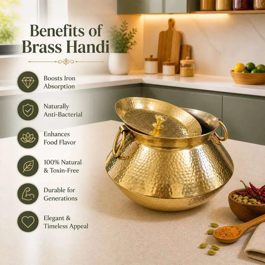 Brass Hammered Vintage Handi / Degchi with Lid Vedansh Craft