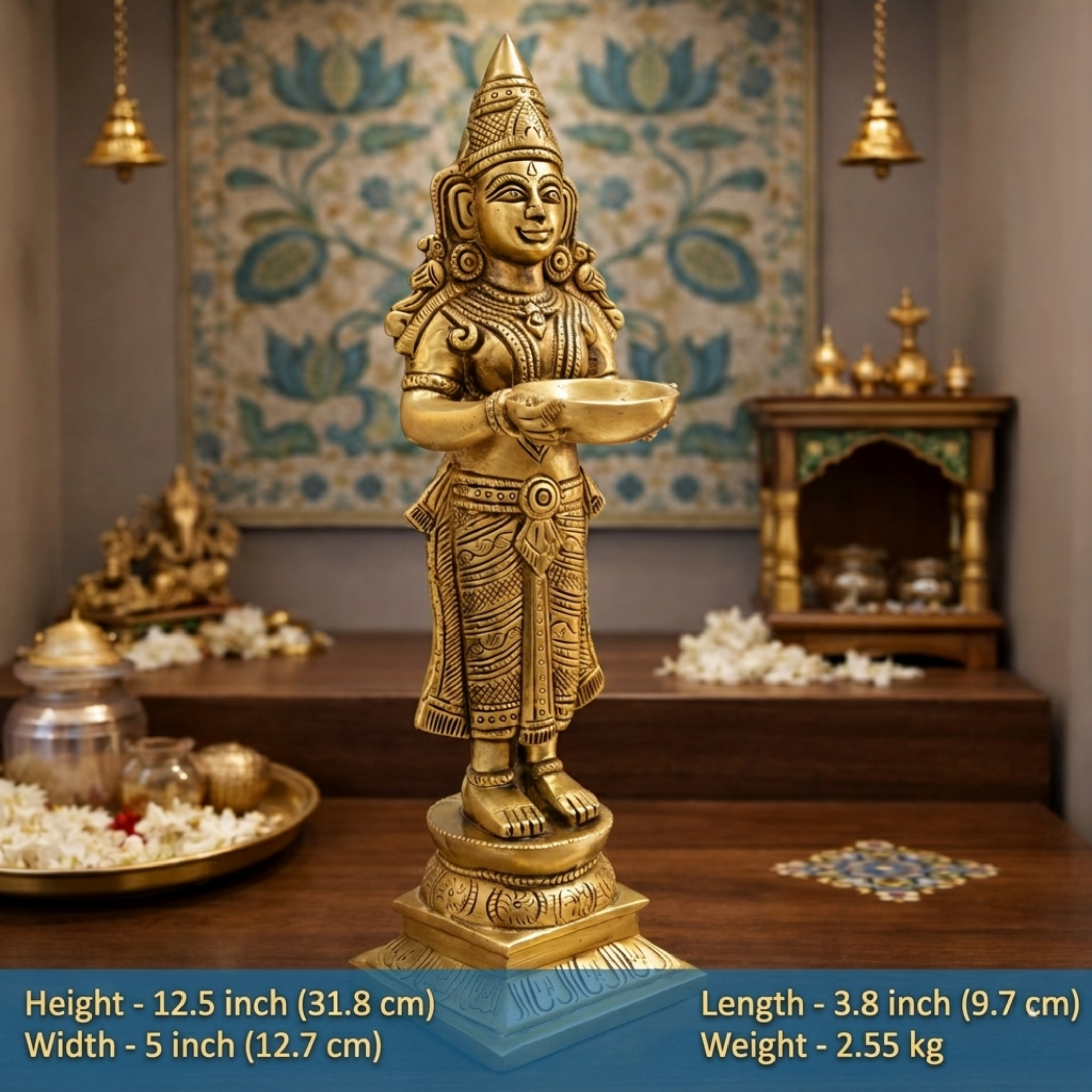 Brass Deep Lakshmi Standing Idol (12.5 Inch) Vedansh Craft