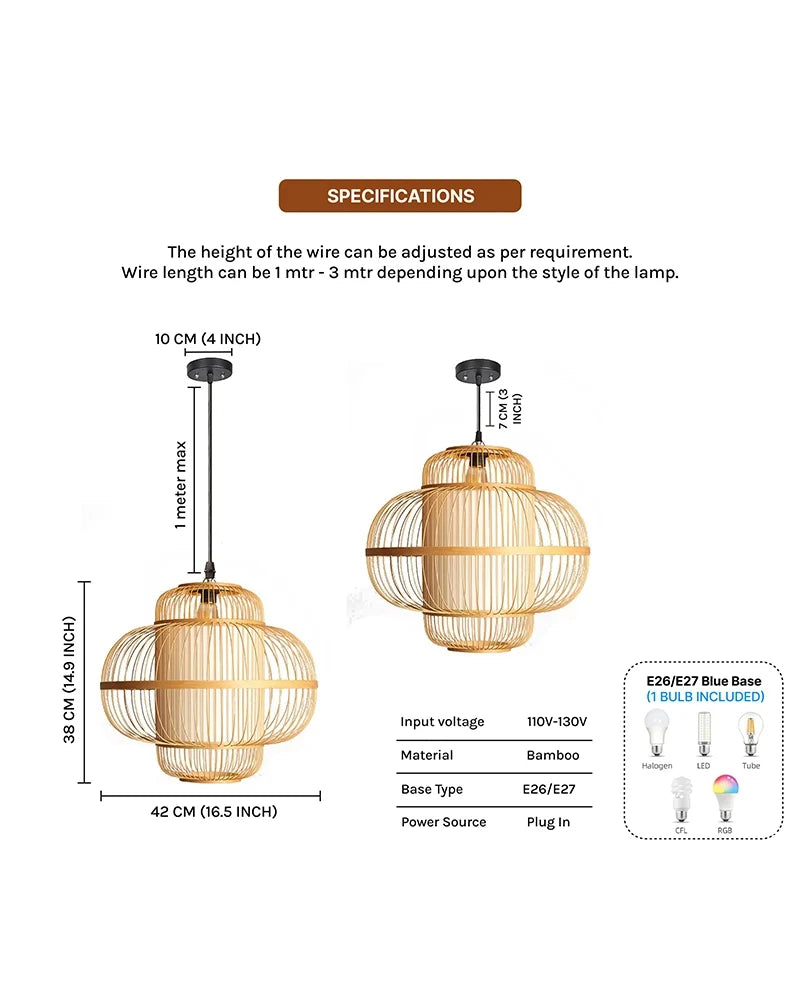 Elegant Bamboo Pendant Lamp for Dining Room and Lounge - Pack of 1