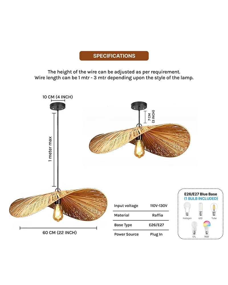 Handmade Raffia Pendant Lamp for Home and Balcony