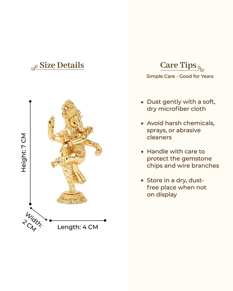 Handcrafted Dancing Brass Ganesha Idol (Gold)