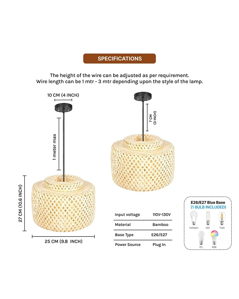 Elegant Cane Hanging Lamp for Living Space and Dining Area