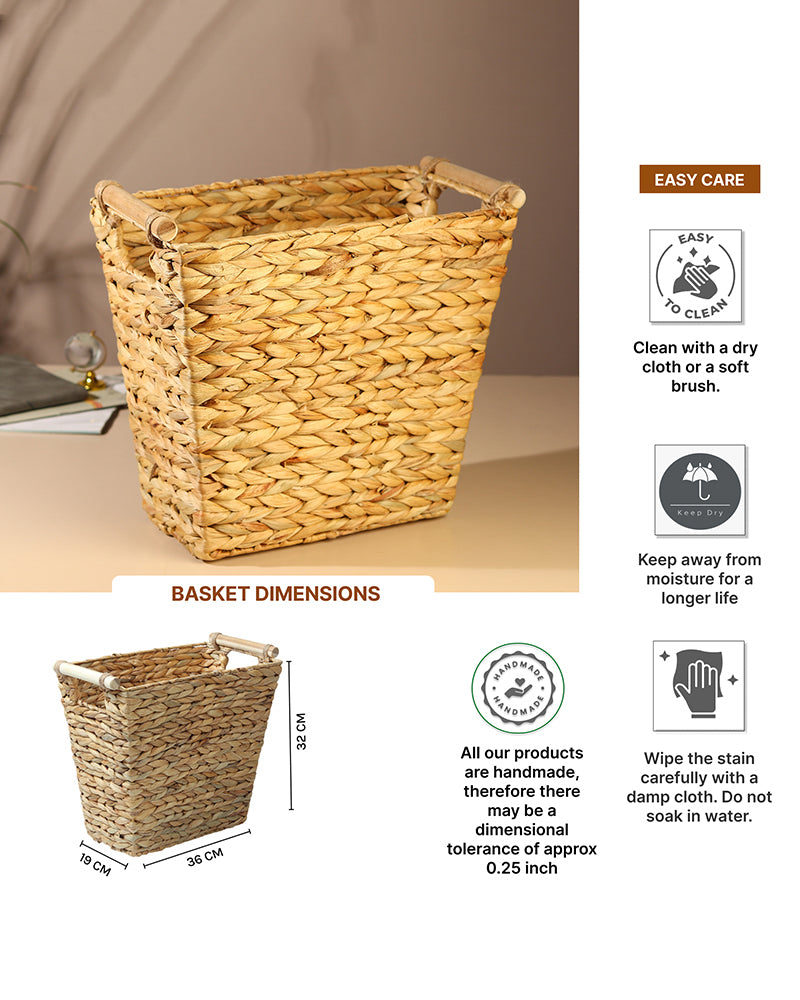 Rectangular Water Hyacinth Dustbin for Home & Kitchen - Durable Waste Bin for Everyday Use
