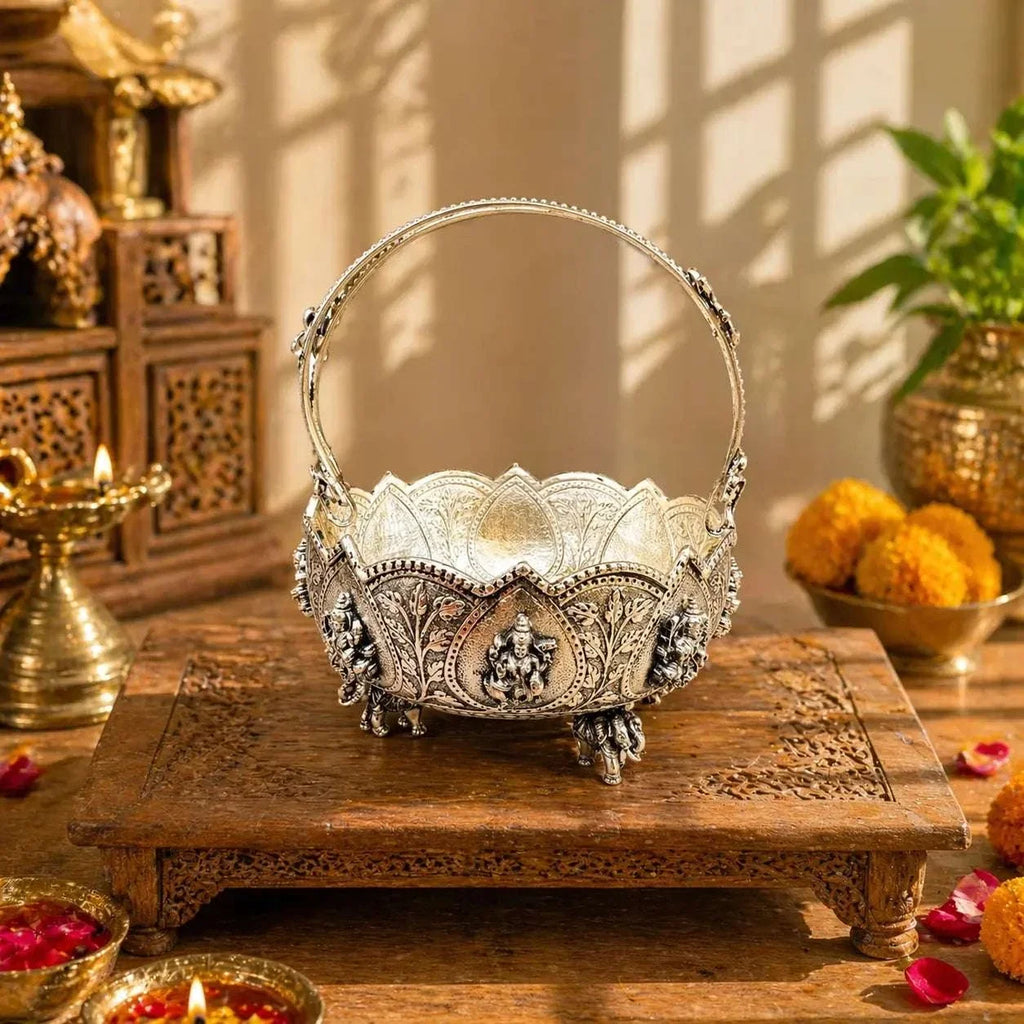 Brass Ashtalakshmi Basket With Handle And Leg (3.5 Inch) Vedansh Craft