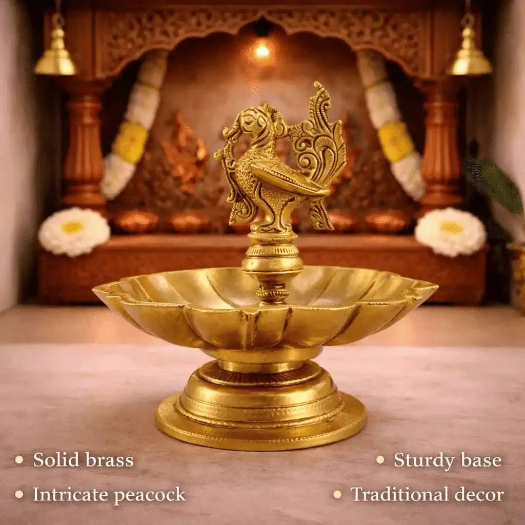 Brass Peacock Eight Petal Diya (5.5 Inch) Vedansh Craft