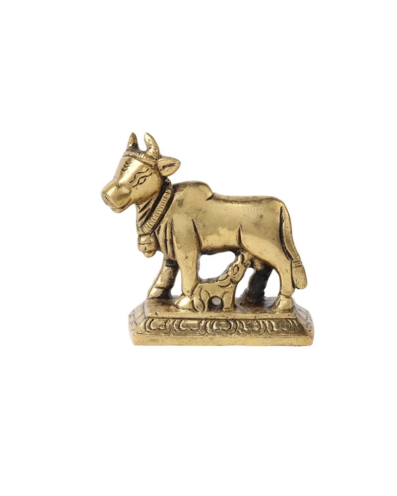 Brass Kamdhenu Idol for Home Temple, Spiritual Decor, and Showpiece