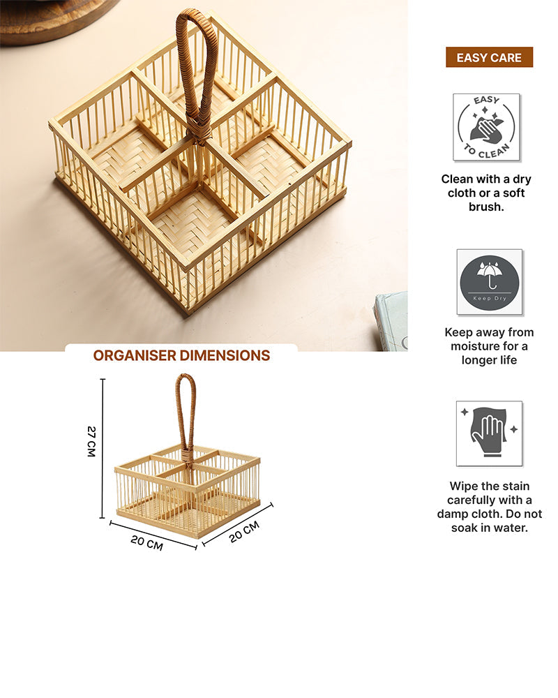 Multi-Purpose Bamboo Spoon Stand Caddy - Kitchen and Table Organiser