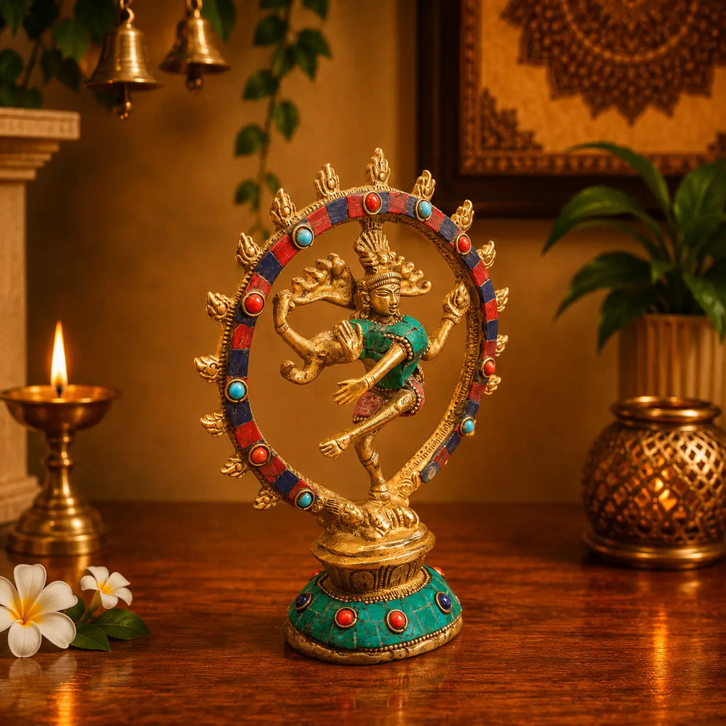 Brass Stone Work Nataraja Dancing Shiva Idol Vedansh Craft