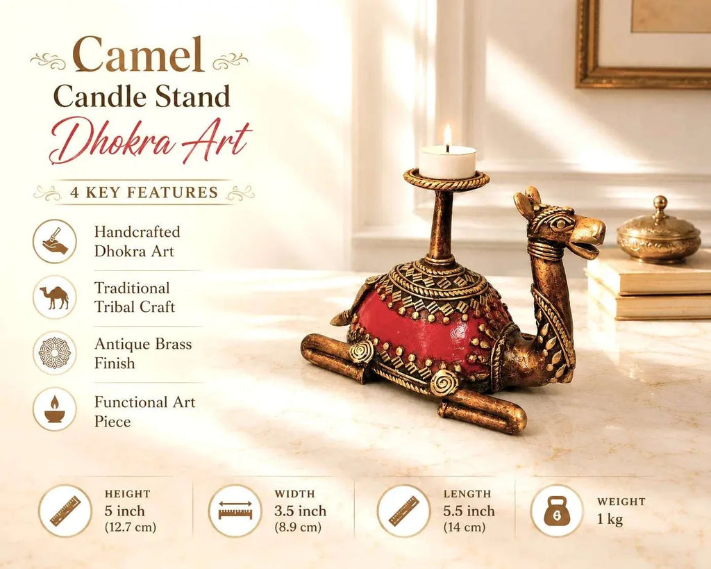 Brass Dhokra Sitting Camel Candle Stand (5 Inch) Vedansh Craft