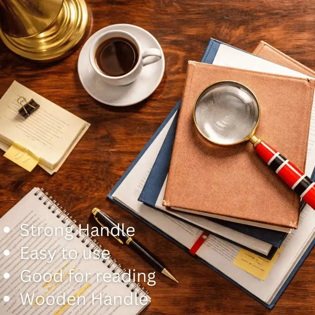 Brass Magnifying Glass With Wooden Handle Vedansh Craft