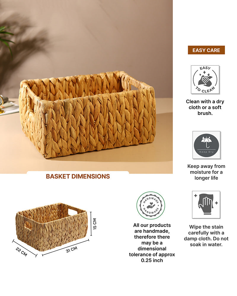 Water Hyacinth Versatile Organizing Storage Baskets for Kitchen, Shelf, and Home Use