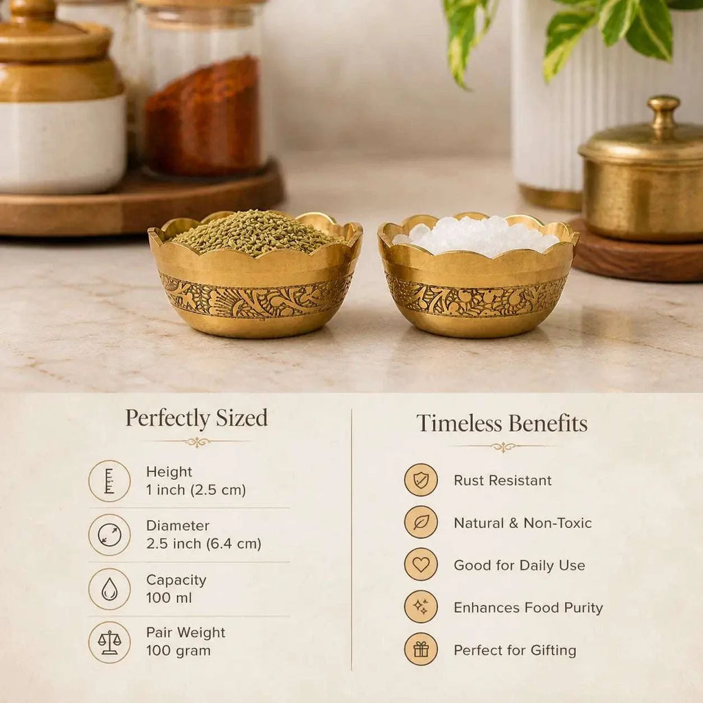 Brass Embossed Design Prasad Bowl Set (1 Inch) Vedansh Craft