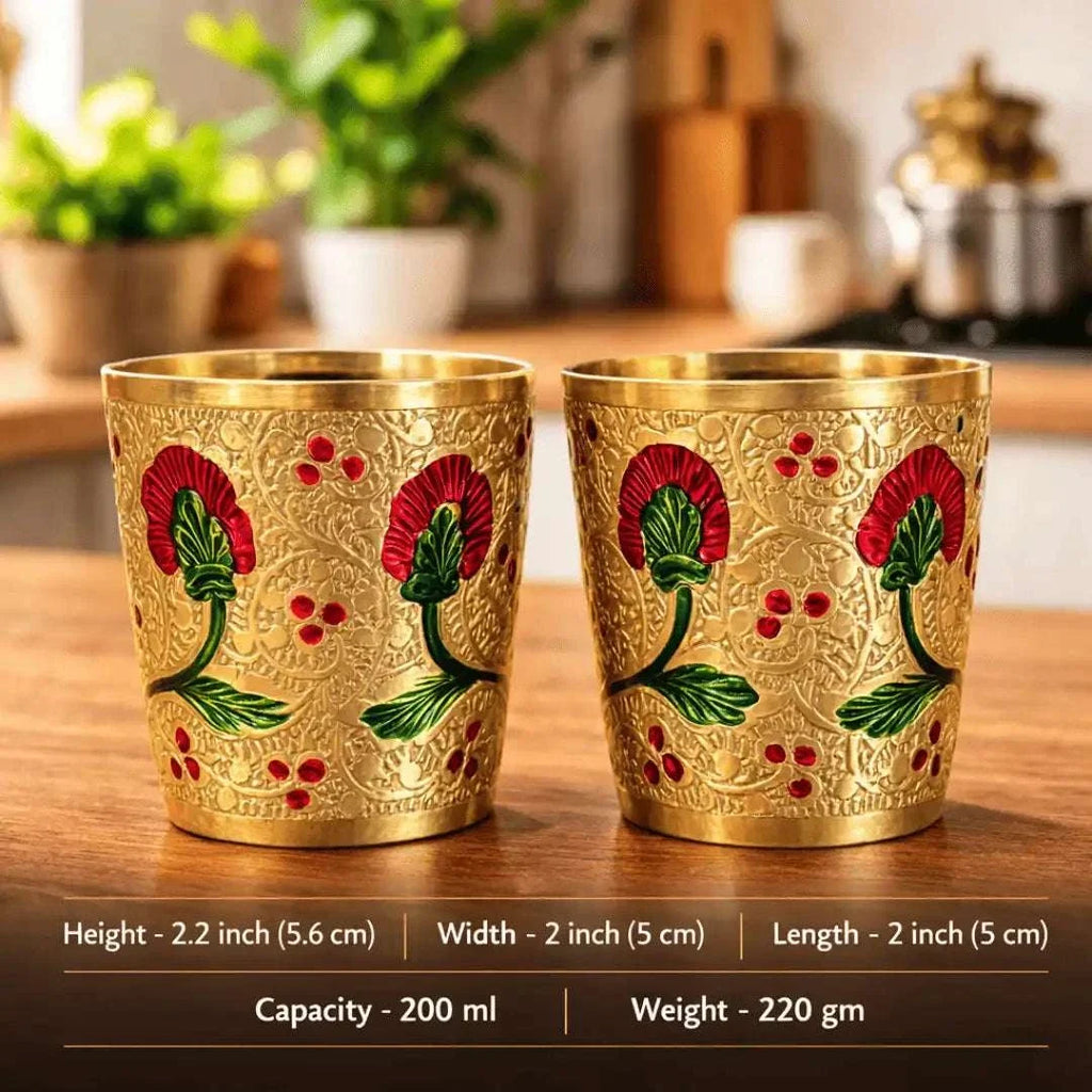 Brass Meenakari Hand Painted Glass Pair (2.2 Inch) Vedansh Craft