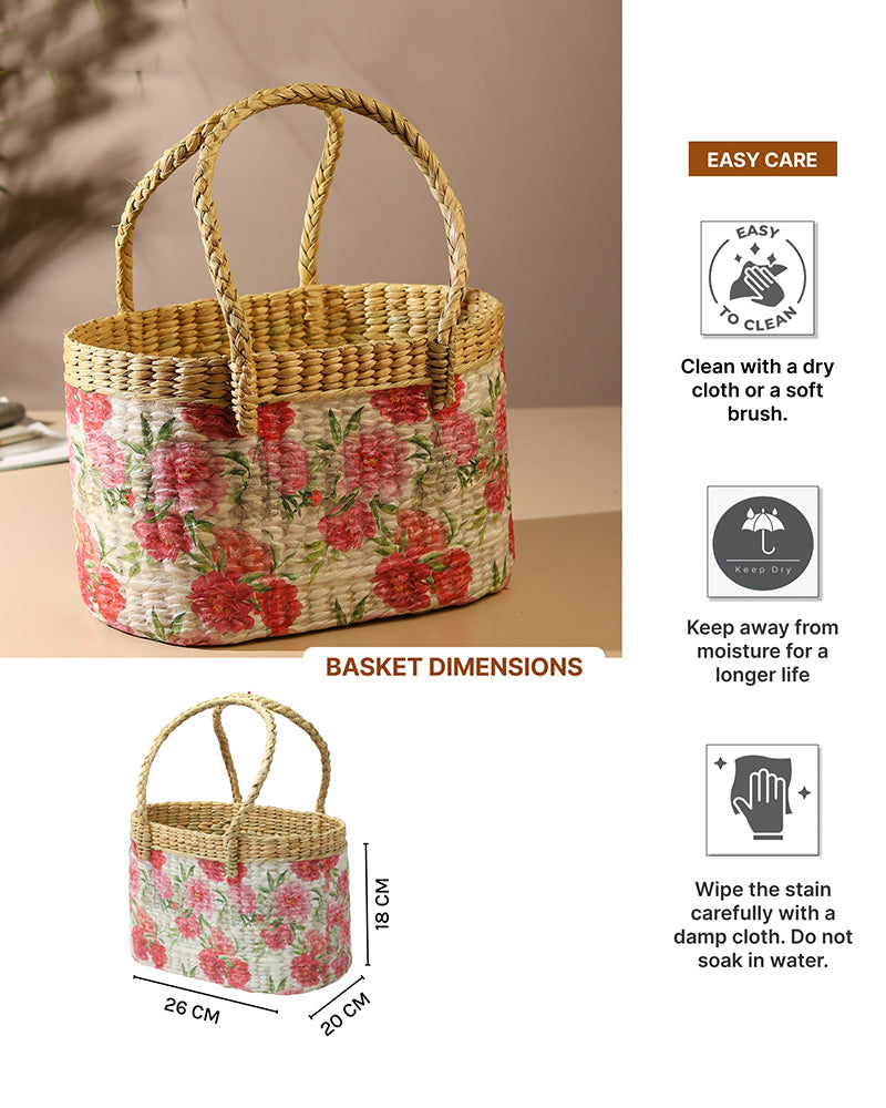 Portable Seagrass Tiffin & Picnic Basket for Travel, Lunch & Picnic Trips