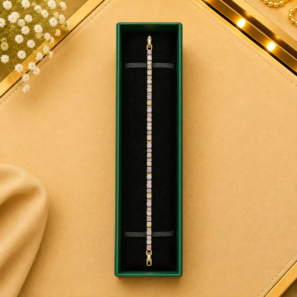 Thin Linear CZ Tennis Bracelet for Women | Gold-Tone Clasp, Gift Box Vedansh Craft