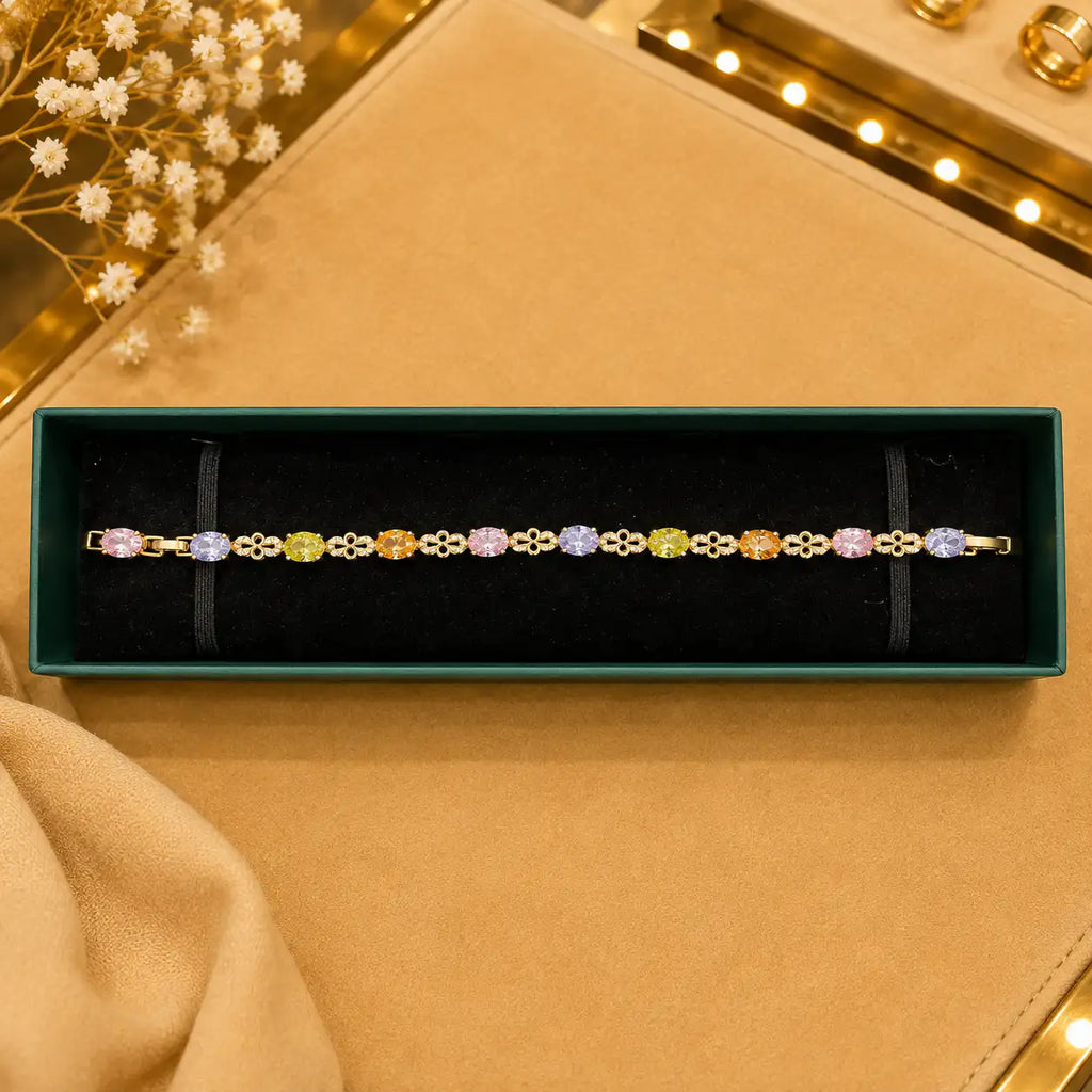 Geometric Tennis Bracelet for Women | Split Leaf & Oval CZ Design Vedansh Craft