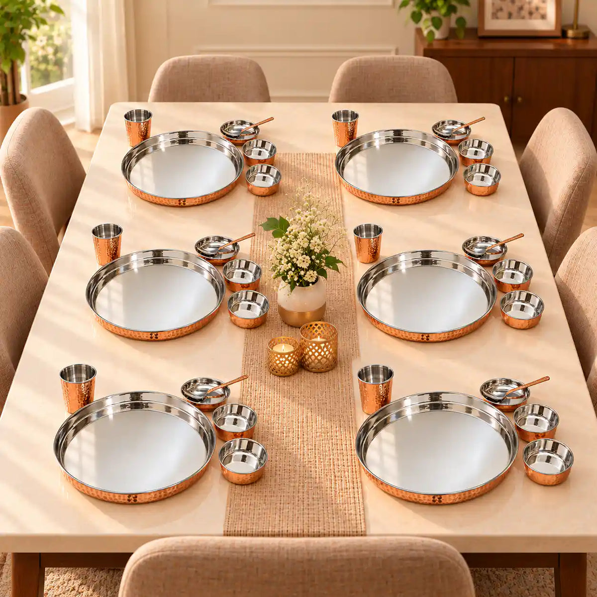 Copper/Brass Hammered Thali/Dinner Set Vedansh Craft