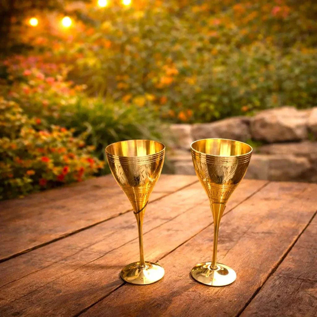 Brass Champagne Wine Glass Pair (8.5 Inch) Vedansh Craft