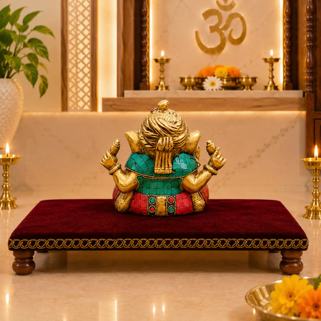 Brass Stone Work Sitting Ganesha Idol Vedansh Craft