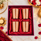 Copper Glass Set of Four With Gift Box/Hamper (3.5 Inch) Vedansh Craft