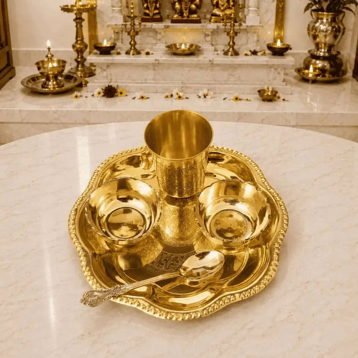 Brass Pooja Bhog Thali Set (7 Inch) Vedansh Craft