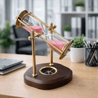 Brass Rotating Sand Clock With Compass And Wooden Stand Vedansh Craft