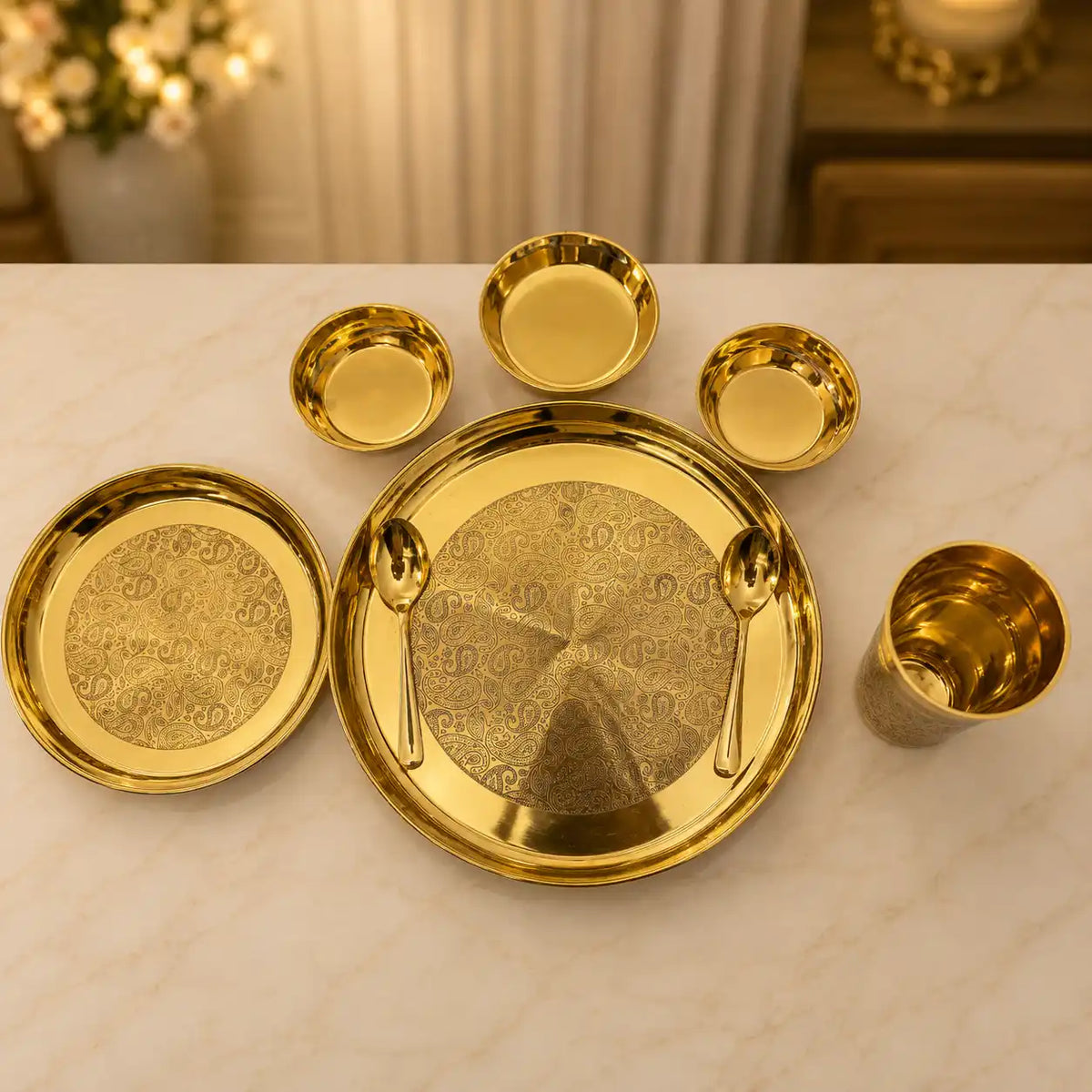 Brass Luxury/Premium Dinner Serving 57-Piece Set Vedansh Craft