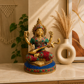 Brass Stone Work Goddess Sitting Saraswati Idol (7.5 Inch) Vedansh Craft