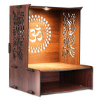 Svaagat Handcrafted MDF Wooden Temple for Home | LED Light Pooja Mandir | Decorative Laser Cut Design | Brown Finish