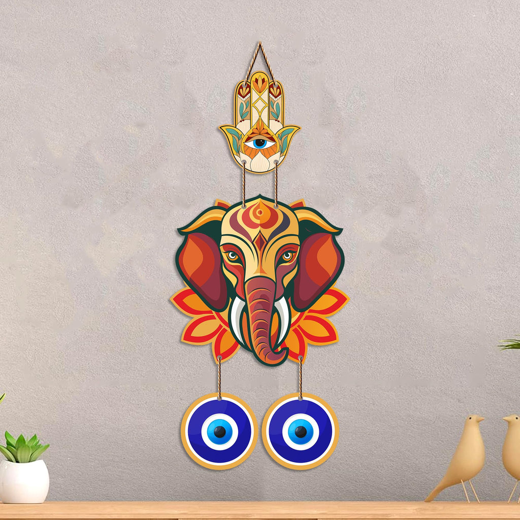 Artvibes Ganpati Bappa Evil Eye Wall Hanging for Main Door Entrance Decor | Vastu Nazar Raksha Hanging for Home Office Temple | Positive Energy Lucky Charm Decorative Gift Item (WH_8559N)