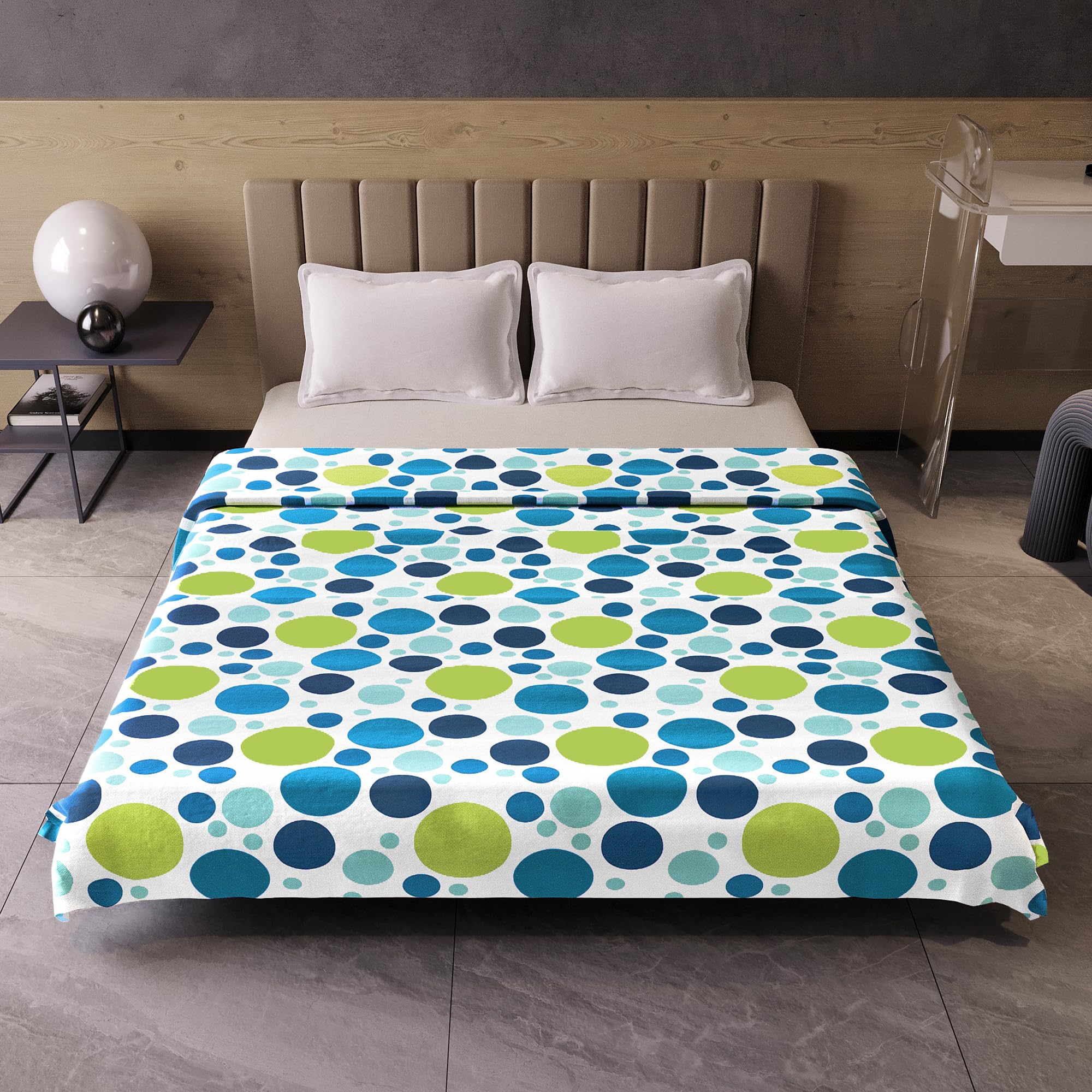 Divine Casa 100% Cotton All Season Reversible Dohar Double Bed Size | AC Blanket | Lightweight Bed Blanket (Emerald and Aqua, Geometric)| TC - 120 Kafalo