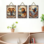 Artvibes Wild Animals Wooden Wall Hanger for Home Decor | Wall Sculpture | Signs & Plaques | Decoration Wall Hanging Items | Graphic Artwork | Wall Poster | Unique Gift (WH_9614N), Set of 3