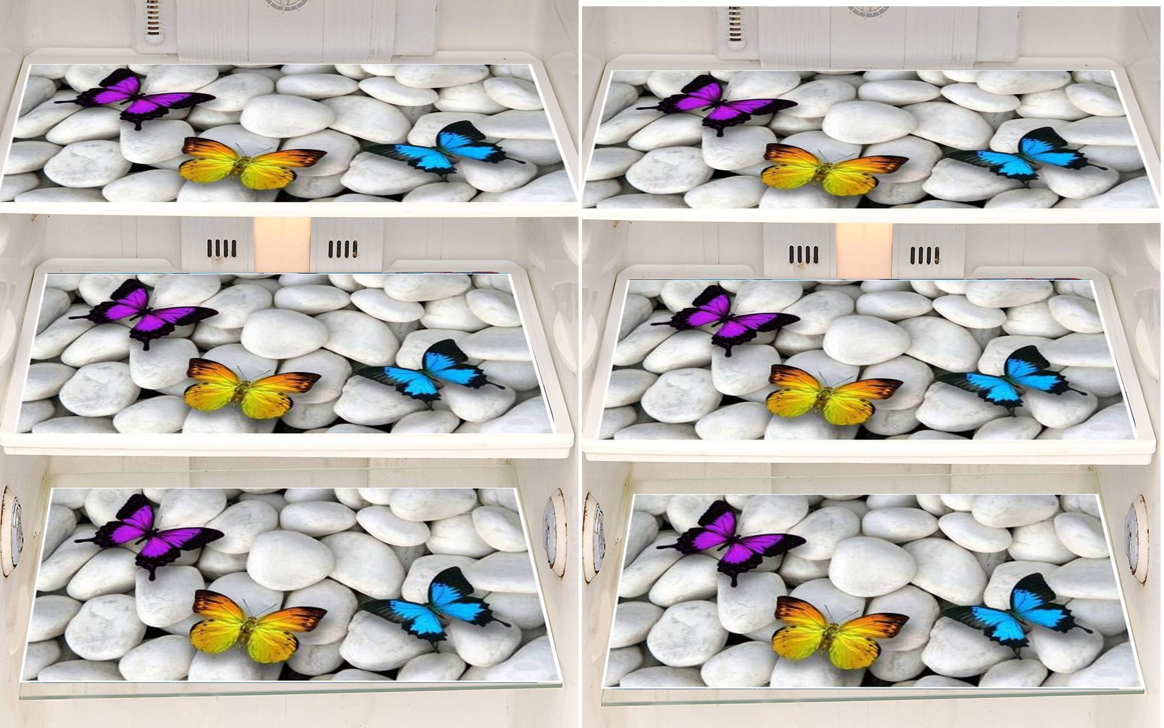 FACTCORE Refrigerator Drawer Mat/Fridge Mat Set of 6 Piece (11.5 X 17.5 Inches) (Stone Butterfly) Kafalo