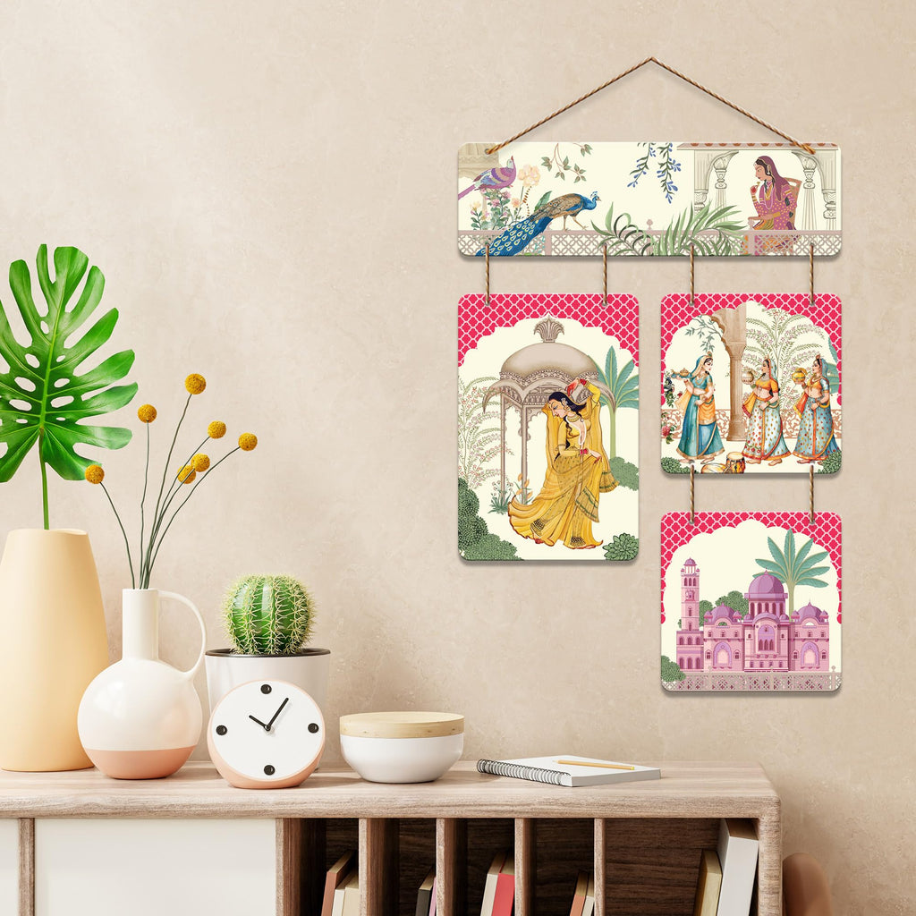 Artvibes Women & Peacock Ethnic Royal Indian Folk Art Decorative Wall Art MDF Wooden Wall Hanger for Home | Printed Wall Decoration | Graphic Artwork | Wall Poster | Sceneries | Unique Gift (WH_6546N)
