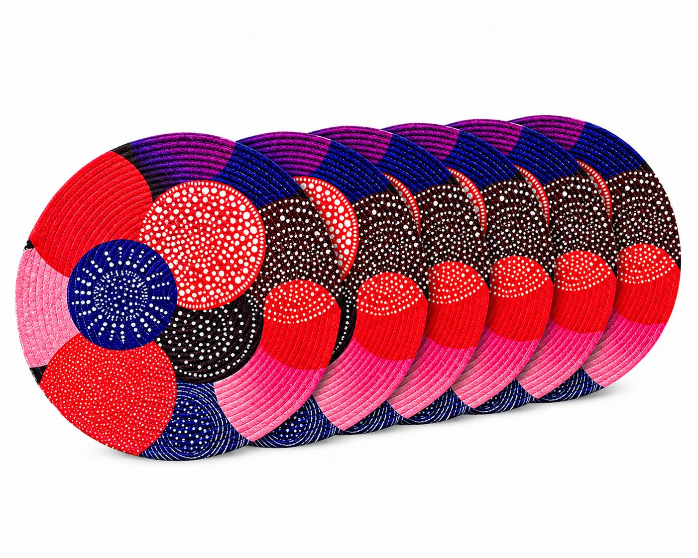 Zimittory Round Cotton Dining Table Mats Set of 6, 14-inch, Berry Burst Kafalo