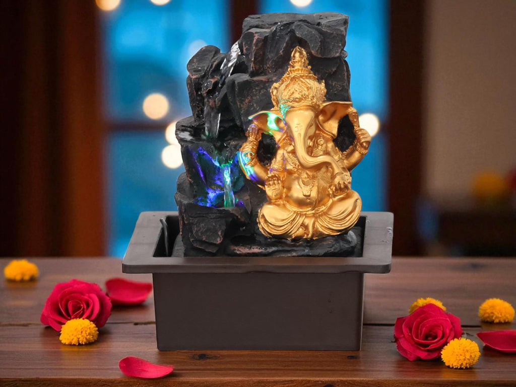 KridayKraft Ganesh Waterfall Design Table top Colour Changing Lights Fountain Polyresin Showpiece for Home Garden Living Room Decor Decoration Gift Items, 30 CM 1.3 kg