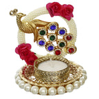 eCraftIndia Metal Peacock Floral Decorative Tea Light Candle Holder for Diwali, Navratri, Ganesh Chaturthi, Christmas, New Year| Tea Light Holders for Home Decor | Diwali Decoration Item
