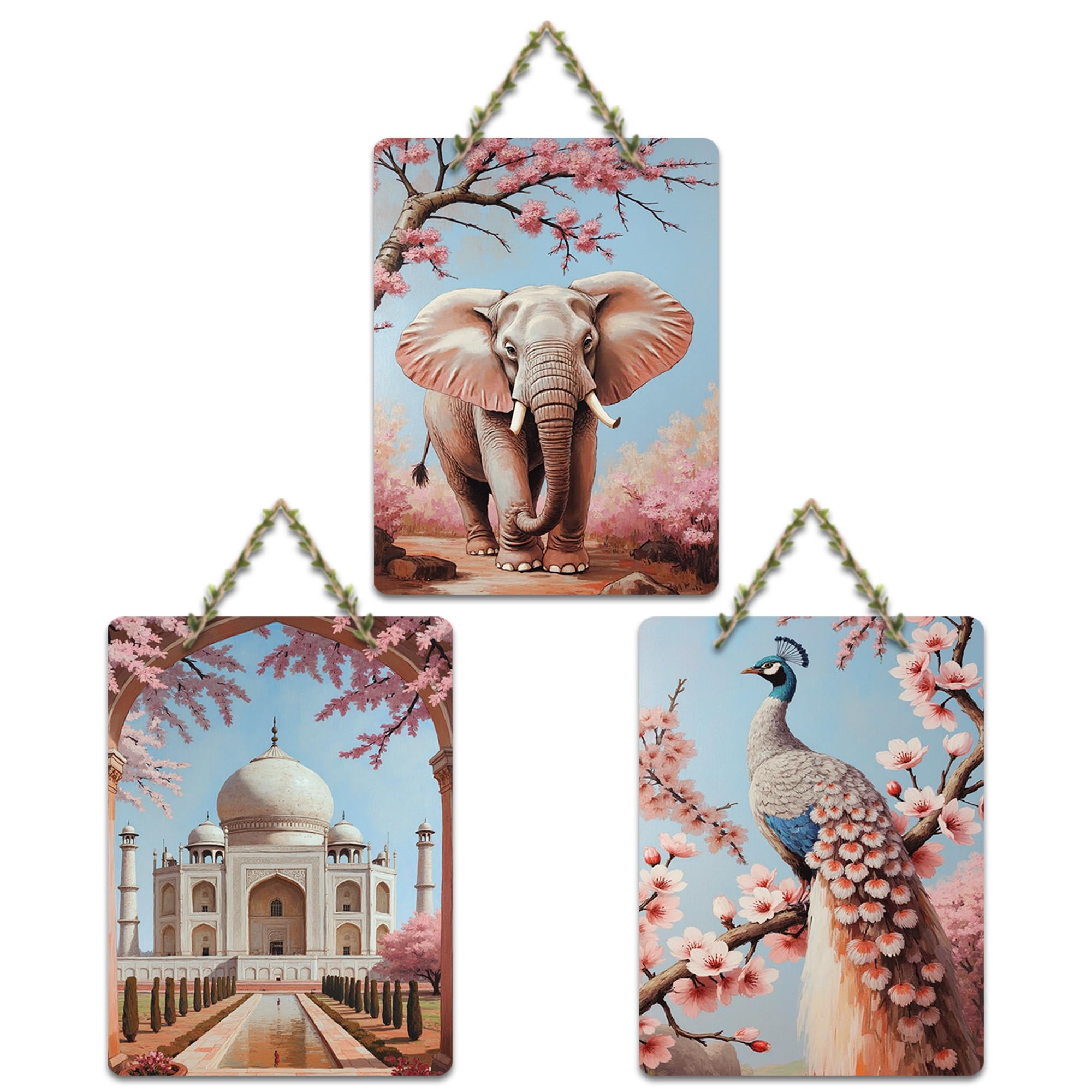 Artvibes Contemporary Indian Folk Fusion Art Decorative MDF Wooden Wall Art for Home | Wall Sculpture | Signs & Plaques | Handcrafted Art | Artwork | Wall Poster | Ideal Gifts (WH_9653N), Set of 3
