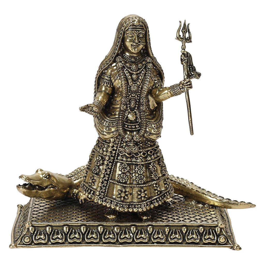 ARTVARKO Brass Goddess Khodiyar Crocodile Maa Statue for Home Decor Puja Mandir Temple 5 Inch