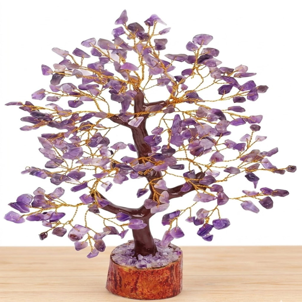 Gurram Natural Amethyst Crystal Tree of Life - 10-12 Handcrafted Gemstone Money Tree with Wooden Base - Spiritual Reiki Healing Decor, Positive Energy Gift for Housewarming, Birthdays & Office - Decorative Feng Shui Ornament (Amethyst Crystal Tree)