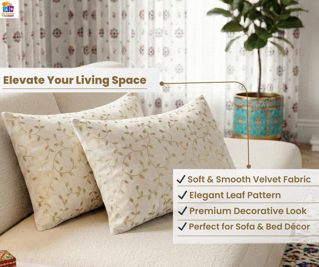RD TREND® Velvet Rectangular 12x18 Inches Cushion Covers Set of 2 | Throw Pillow Covers for Sofa, Bed & Living Room | Perfect for Home Décor Cream