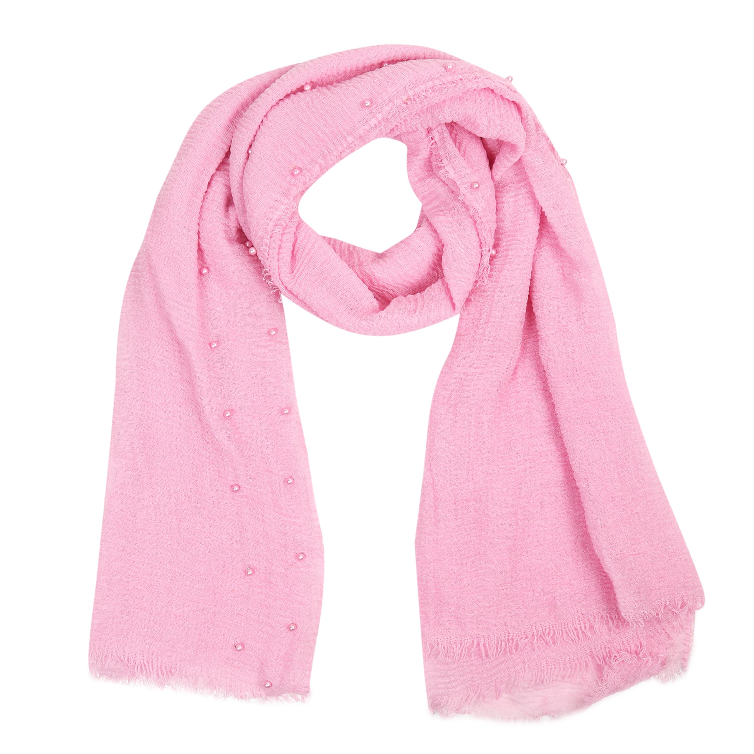 IBA ISBA COLLECTIONS Crinckle Cotton Hijab | Scarves with Pearls Studded | 108 * 90 cms | (Light Pink 1)