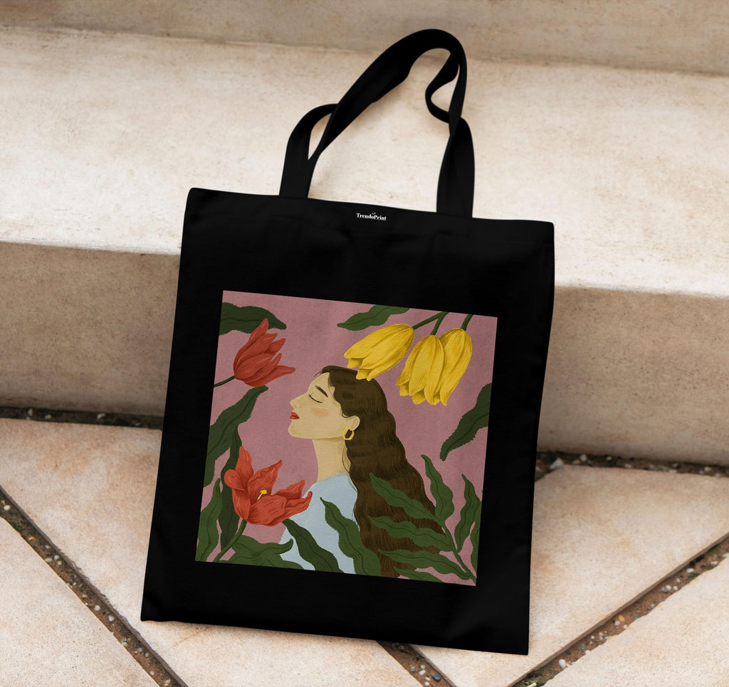 TrendoPrint Eco-Friendly Printed Black Tote Bag 14 x 16 inch with Makeup Pouch for College, Shopping and Travelling (TB147)