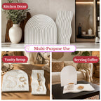 Clover Home Ribbed Decorative Tray Set | 10 inch Wavy and 9 inch Arch Tray | Aesthetic Showpiece for Room Decor | Large Vanity & Trinket Tray, Shelf Decor | Pinterest Inspired Home Decor Gift (White)