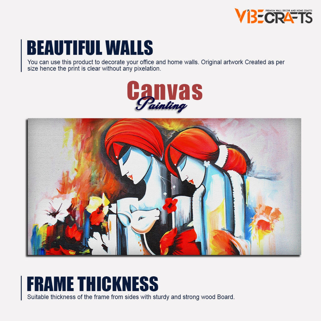 VIBECRAFTS Canvas Paintings for Living Room Drawing Room Abstract Art Wall Painting of Radha Krishna Fitted with Wooden Frame for Home|Office|Gift(PTVCH_2295NV)