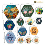 Artvibes Spread Your Wings Hexagon Shape MDF Wooden Wall Decor Items | Motivational Wall Decor | Wall Accent | Graphic Art | Gift Items | Office Wall Decoration Items (WPS_205N), Set of 13