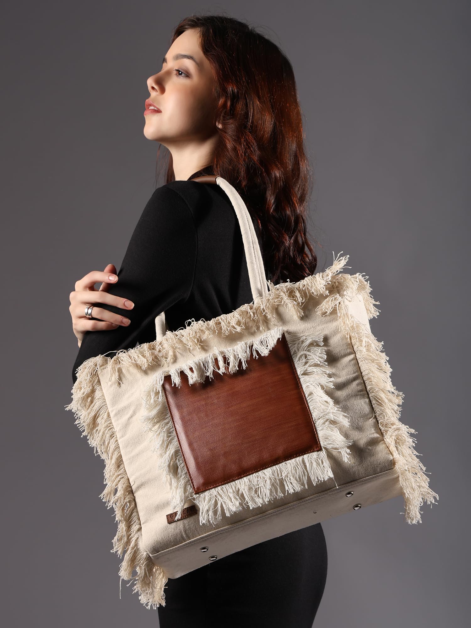 ENSAC Premium Cotton Tote Bag for Women, Stylish Handbag for women with Zip Closure | Fit for Office Bag, College, Travel Use | Handcrafted in India