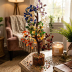 DECOROID 7 Chakra Crystal Healing Tree Showpiece with Natural Stones for Office and Home Decor (100 Beads)