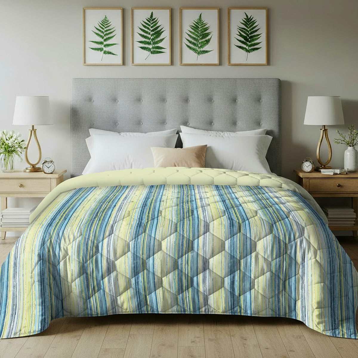 Urban Space AC Blanket for Single Bed, 120 GSM Microfiber 3 Layered Quilted Dohar, Soft Lightweight Reversible Printed Blanket Single Bed for All Season (London - 145cm x 225cm, Single Size) Kafalo