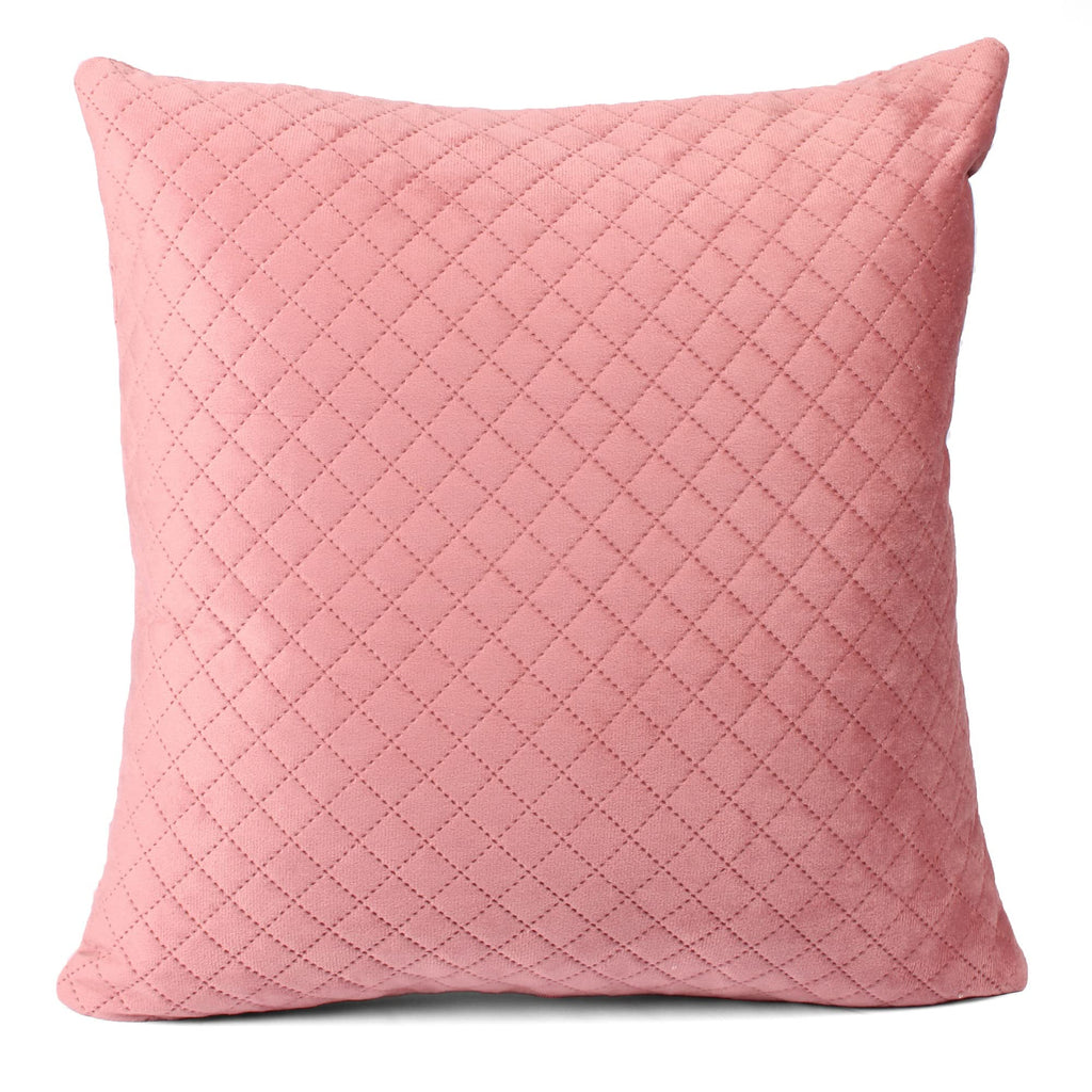 STITCHNEST Quilted Velvet Cushion Covers Set of 2 | Soft Peach | 16x16 Inches | Premium Sofa & Living Room Décor